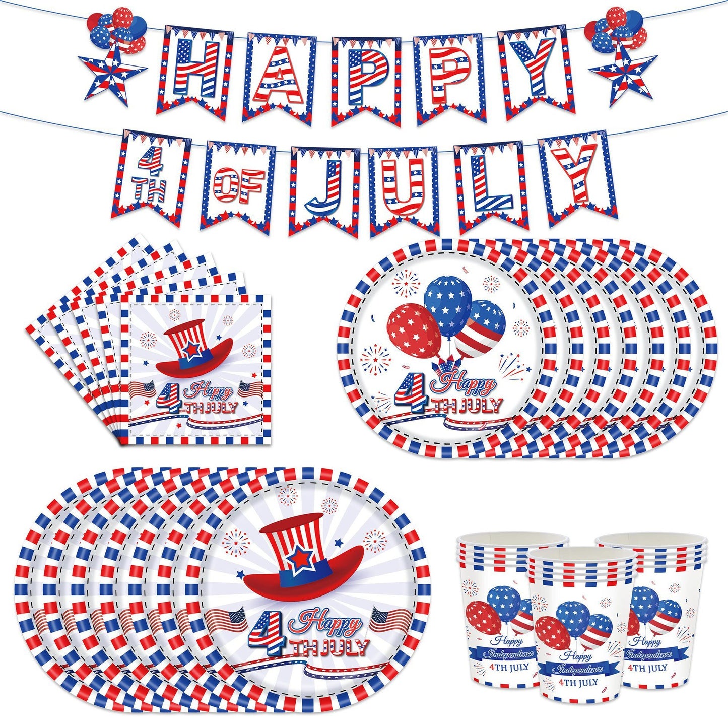 American Independence Day Hat Balloon National Flag Disposable Tableware Set Happy 4th Of July USA National Day Party Decor