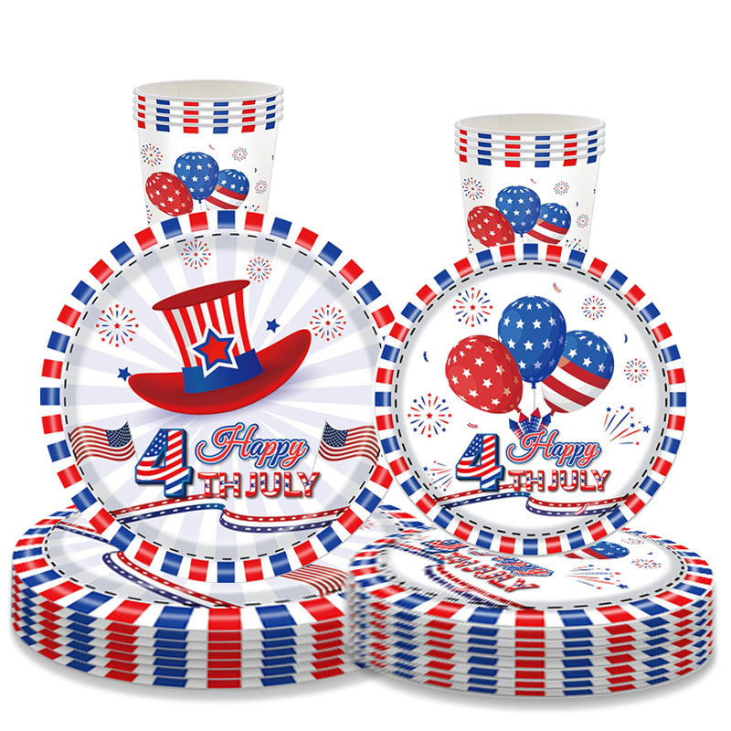 American Independence Day Hat Balloon National Flag Disposable Tableware Set Happy 4th Of July USA National Day Party Decor