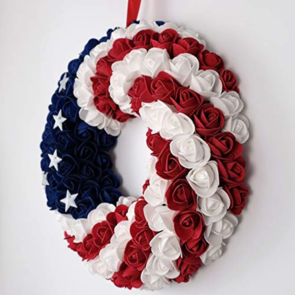 July 4th Wreath Patriotic Americana Wreath Boxwood Handcrafted Memorial Day Wreath Festival Garland Decoration Front Door Wall Home Decor