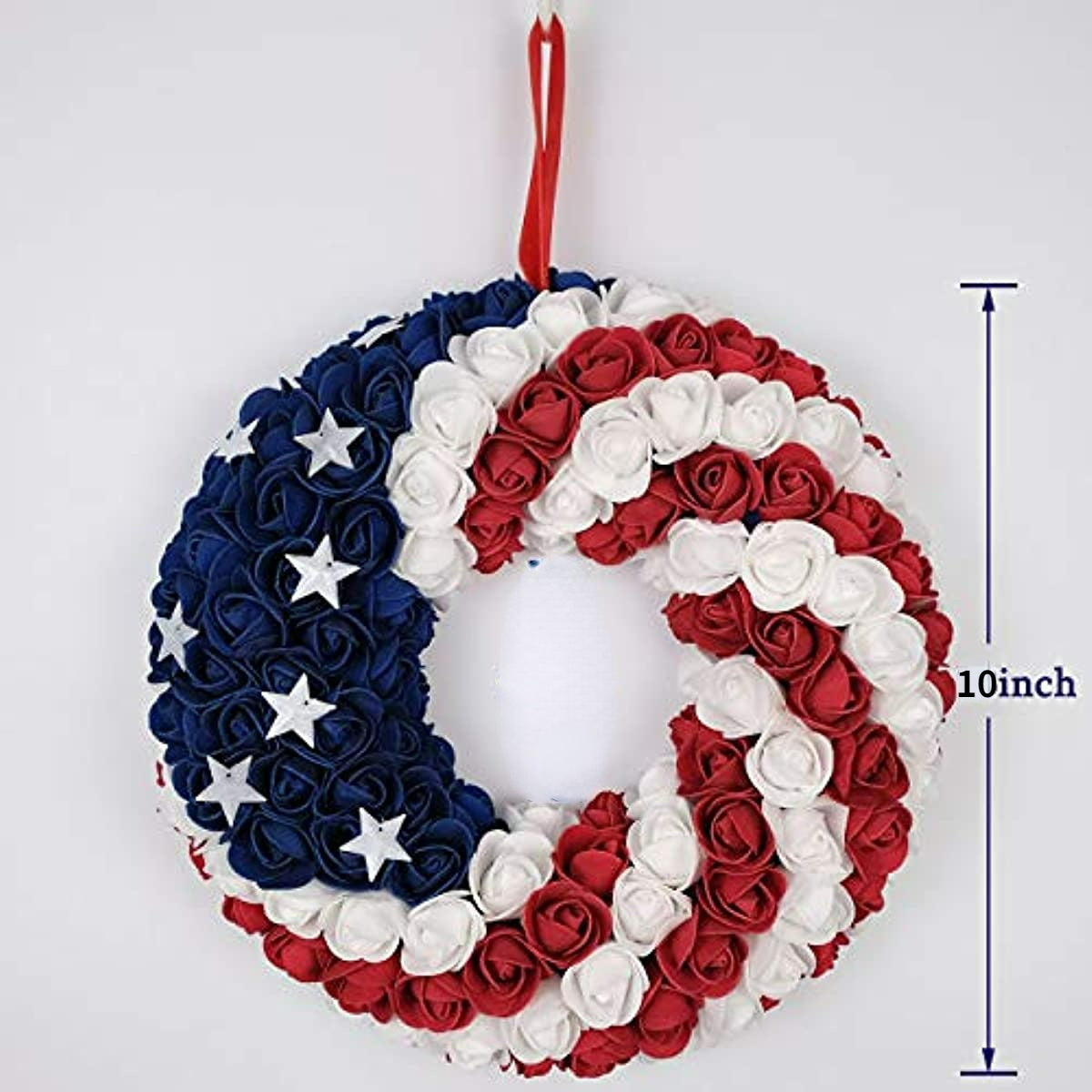 July 4th Wreath Patriotic Americana Wreath Boxwood Handcrafted Memorial Day Wreath Festival Garland Decoration Front Door Wall Home Decor