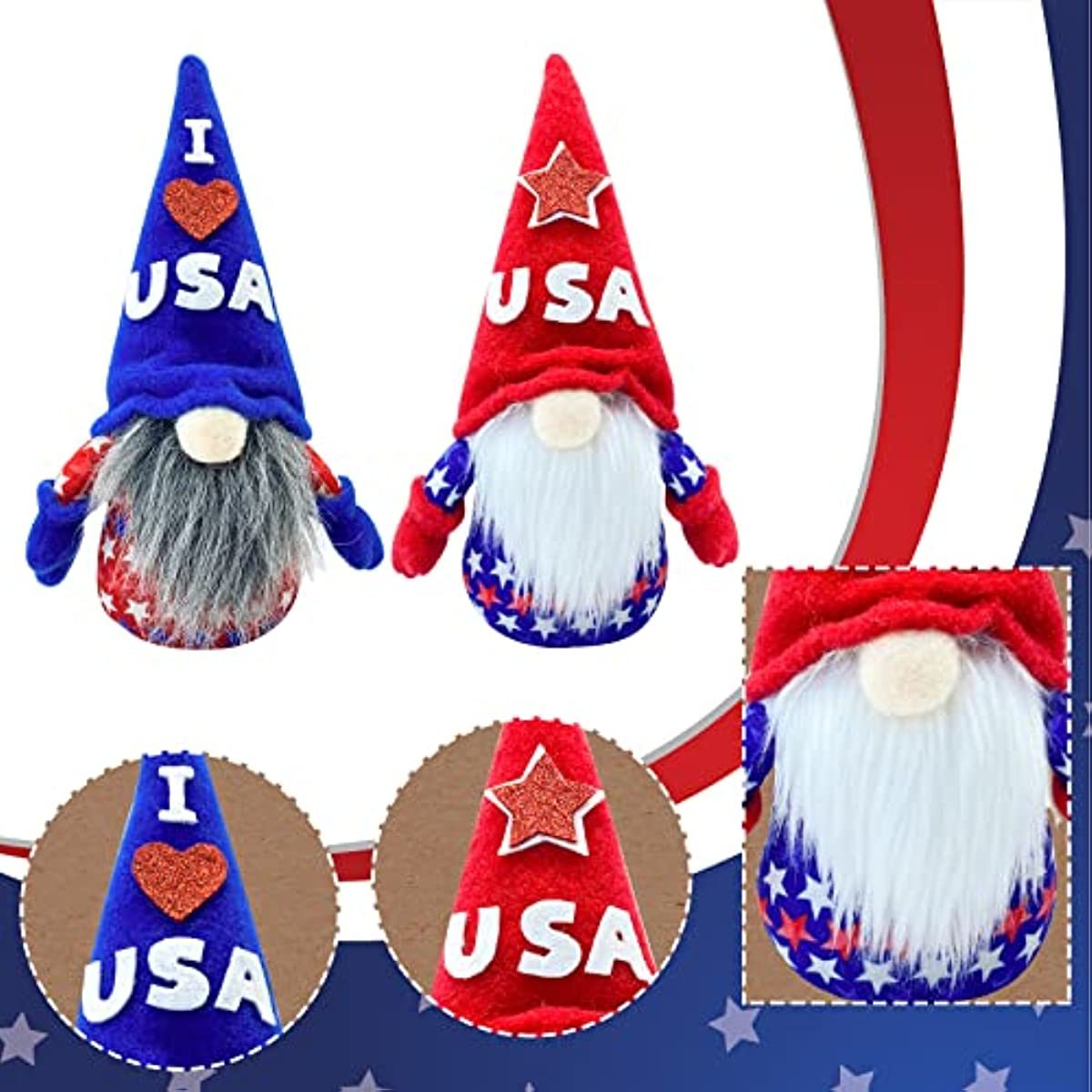 Lovinland USA American Patriotic Gnomes 4th of July American Independence Day Memorial Labor Veterans Decorations; 2 pack