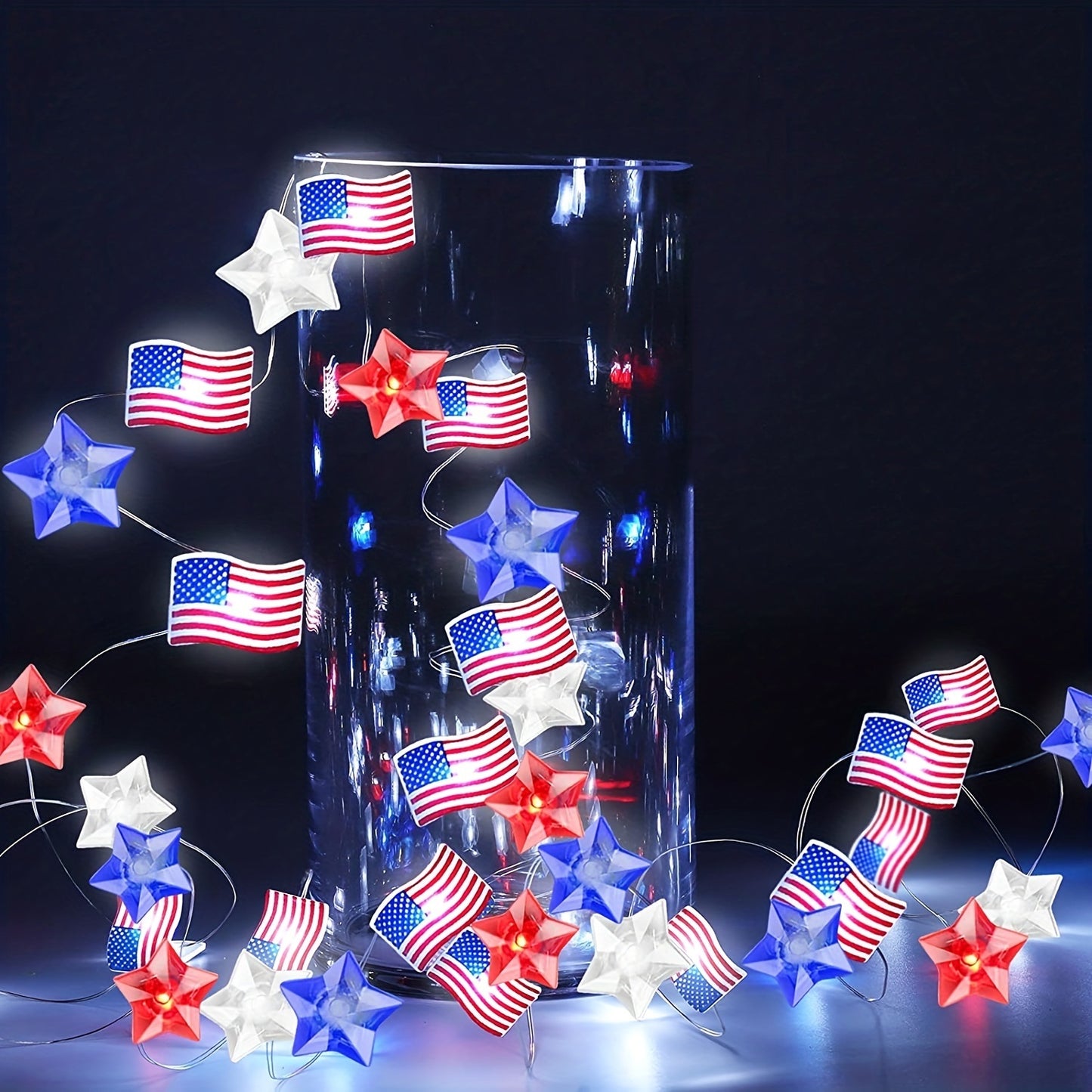 1pc, Flag String Lights, 4th Of July Memorial Day American Flag Stars Decoration String Lights, Battery Operated With Multi-Function Remote Lights, Home Room Scene Decor