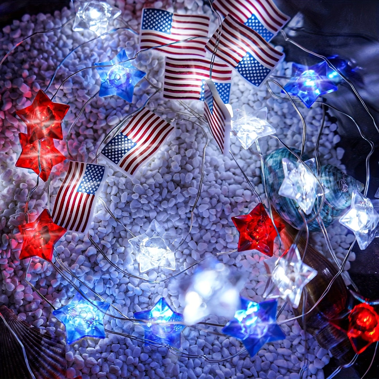 1pc, Flag String Lights, 4th Of July Memorial Day American Flag Stars Decoration String Lights, Battery Operated With Multi-Function Remote Lights, Home Room Scene Decor