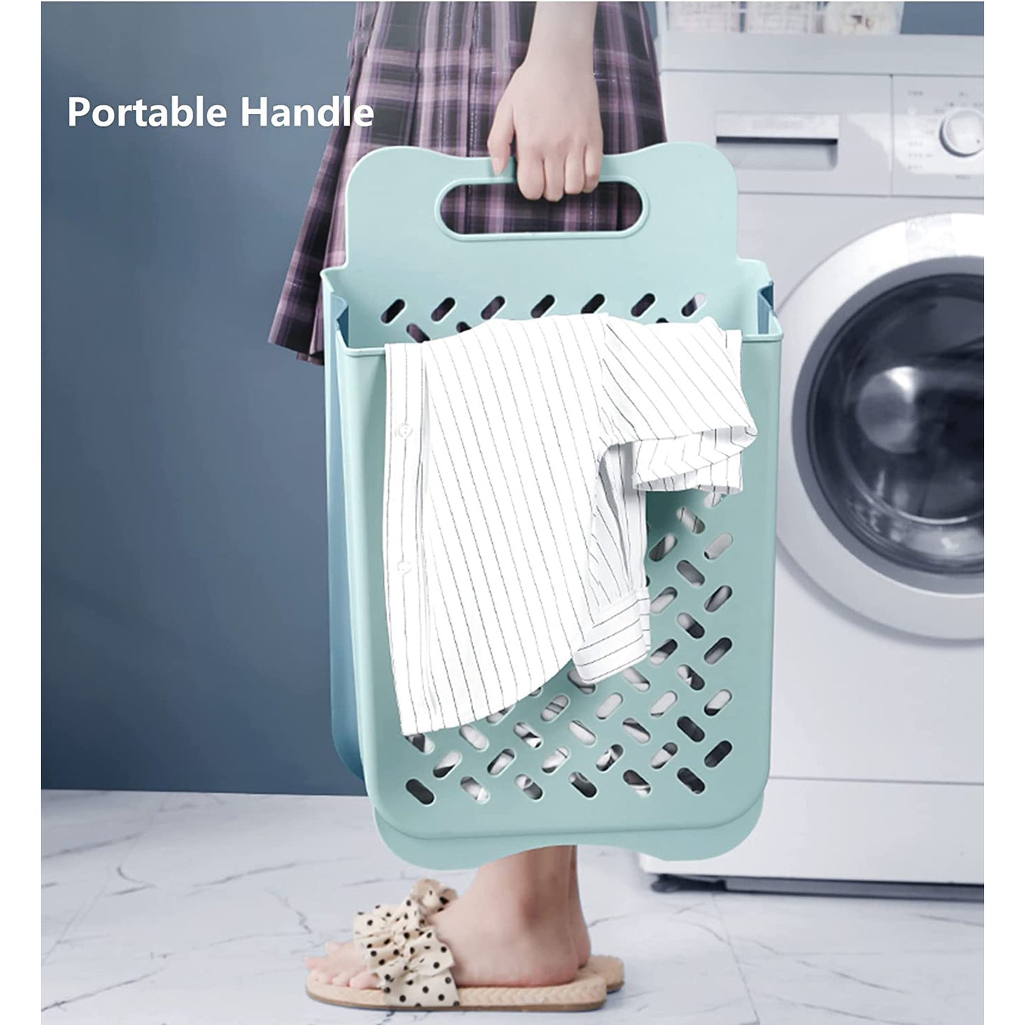 Collapsible Hanging Laundry Basket with Carry Handle