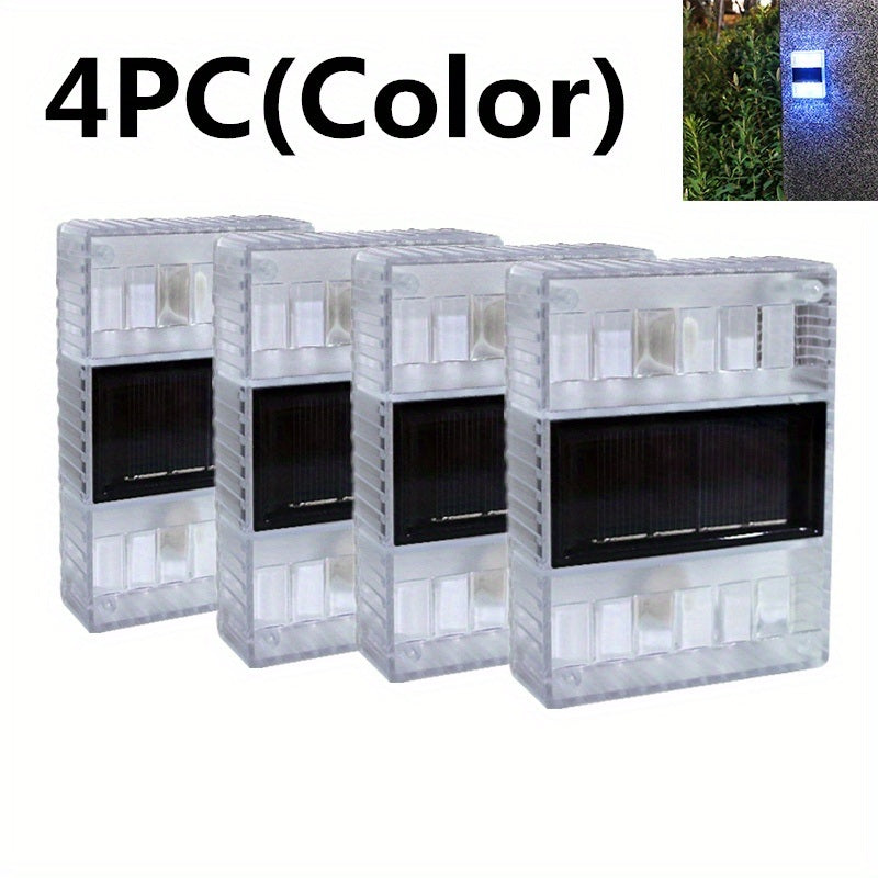 4pcs Solar Wall Lights Outdoor IP65 Waterproof LED Step Light; Solar Fence Lights For Outdoor Yard Garden Lawn Patio Courtyard Fences Driveway Pathway Decoration