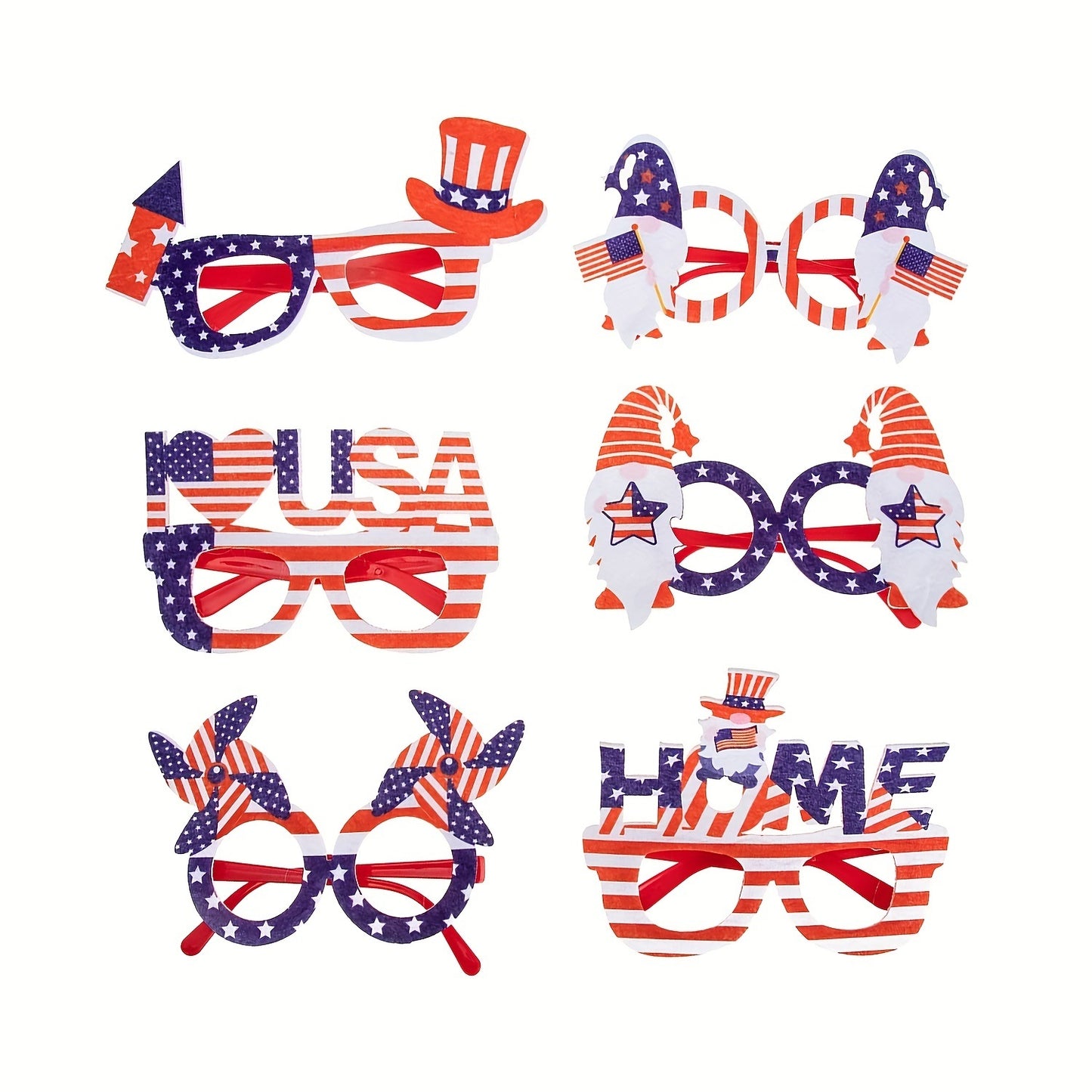 6pcs; Independence Day Glasses; 4th Of July Photo Booth Props; Room Decor; Home Decor; Holiday Decor; Wedding Decor; Independence Day Decor; 4th Of July Party Decorations