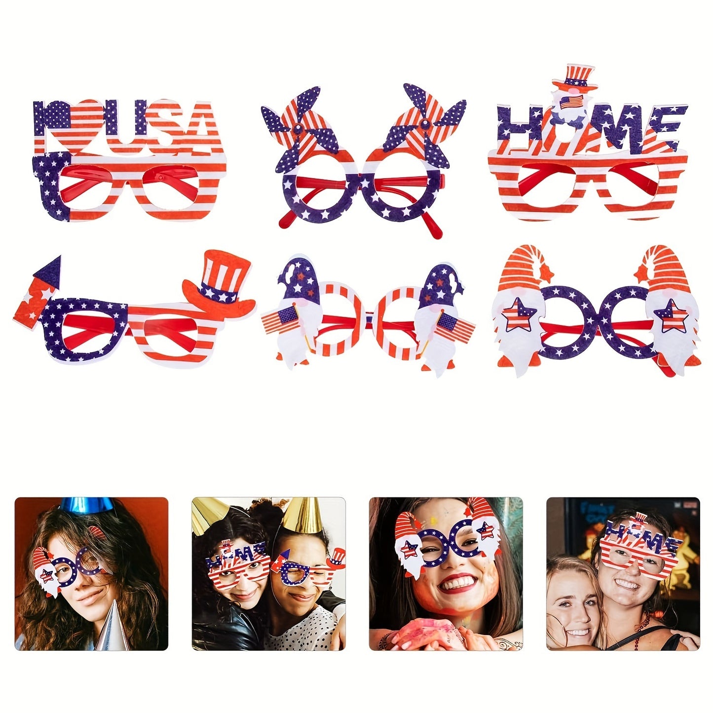 6pcs; Independence Day Glasses; 4th Of July Photo Booth Props; Room Decor; Home Decor; Holiday Decor; Wedding Decor; Independence Day Decor; 4th Of July Party Decorations