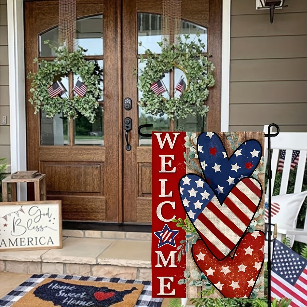 4th Of July Patriotism Linen Double Sided Garden Flag (12''x18''); Home Decor; Anniversary Independence Day Outdoor Decor; Yard Decor; Garden Decorations (No Metal Brace)