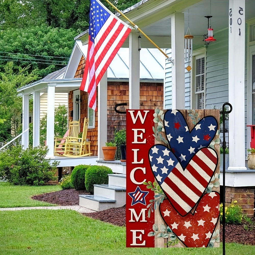 4th Of July Patriotism Linen Double Sided Garden Flag (12''x18''); Home Decor; Anniversary Independence Day Outdoor Decor; Yard Decor; Garden Decorations (No Metal Brace)