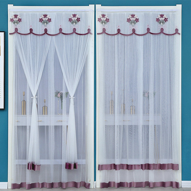 Double Yarn Lace Gauze Door Curtain Quiet Anti-mosquito Embroidered Living Room Bedroom Bathroom Universal Partition Home Decor