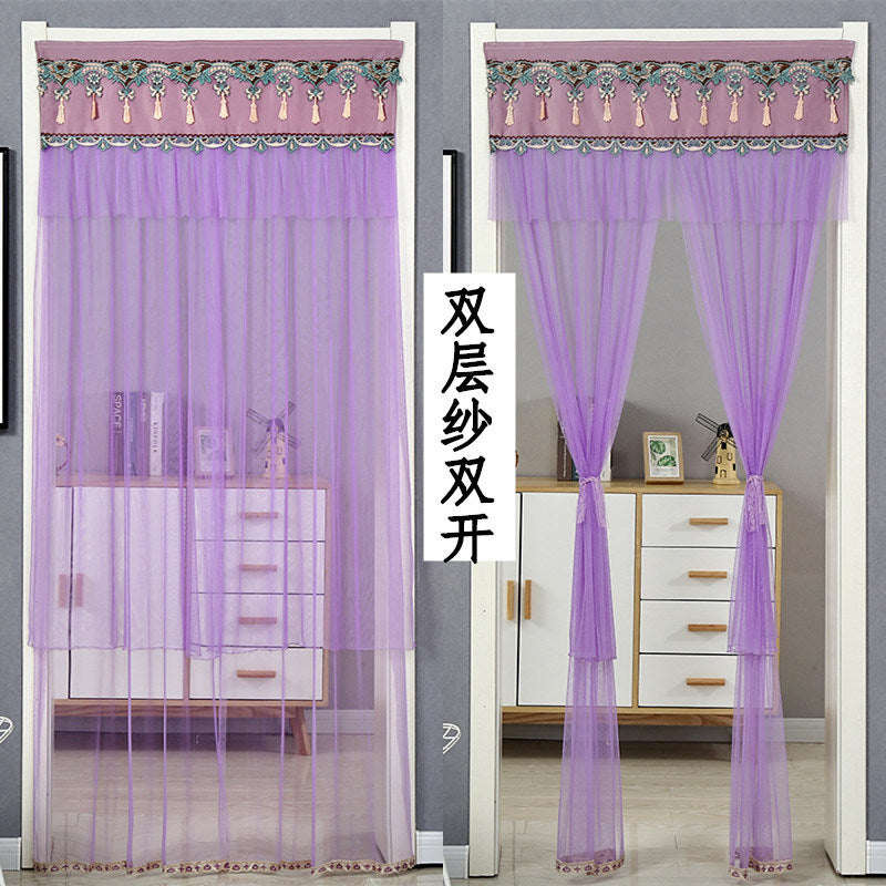 Double Yarn Lace Gauze Door Curtain Quiet Anti-mosquito Embroidered Living Room Bedroom Bathroom Universal Partition Home Decor