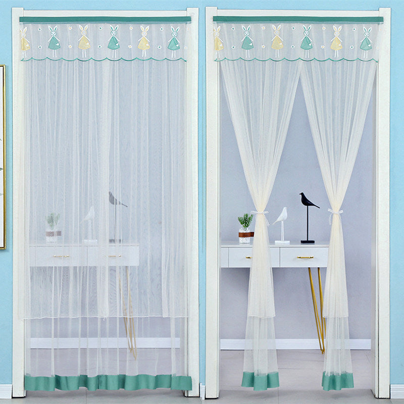 Double Yarn Lace Gauze Door Curtain Quiet Anti-mosquito Embroidered Living Room Bedroom Bathroom Universal Partition Home Decor