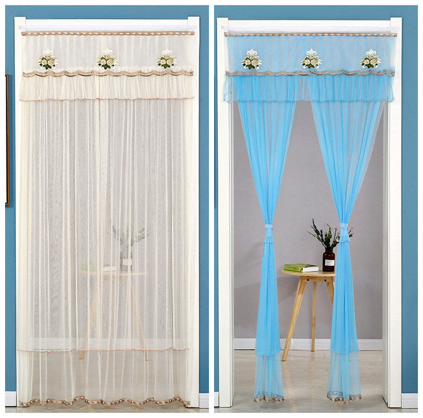 Double Yarn Lace Gauze Door Curtain Quiet Anti-mosquito Embroidered Living Room Bedroom Bathroom Universal Partition Home Decor