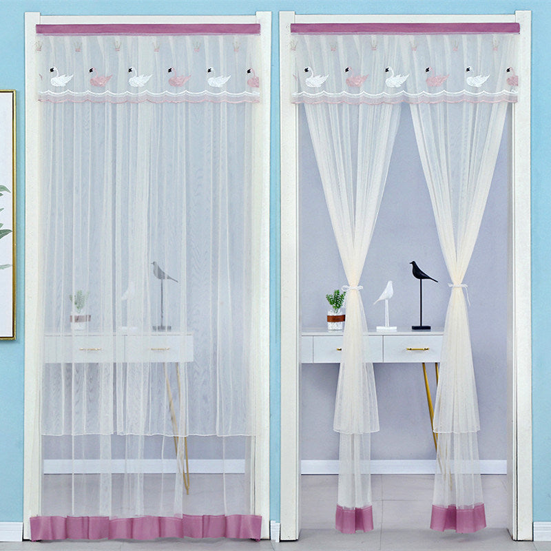 Double Yarn Lace Gauze Door Curtain Quiet Anti-mosquito Embroidered Living Room Bedroom Bathroom Universal Partition Home Decor