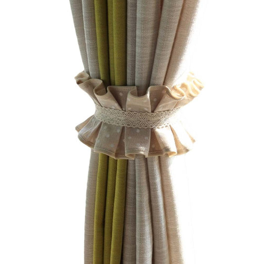 2 Pcs Curtain Tiebacks Cotton Lace Pleated Curtain Ties for Window Curtain Accessories, Beige