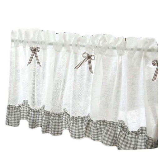 Semi Sheer Grey Grid Doorway Curtain Valance Half Curtain Bowknot Kitchen Short Curtain Tier cafe Curtain,59x15 inch