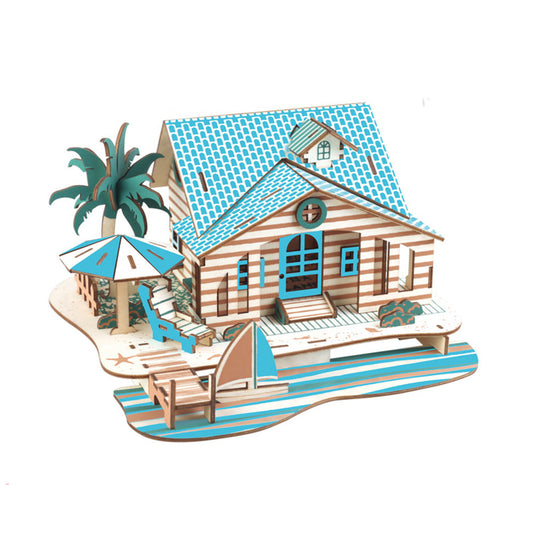 3D Wooden Puzzle for Kids DIY Assembly Jigsaw Model Kit Home Decor Gift - Holiday Cottage