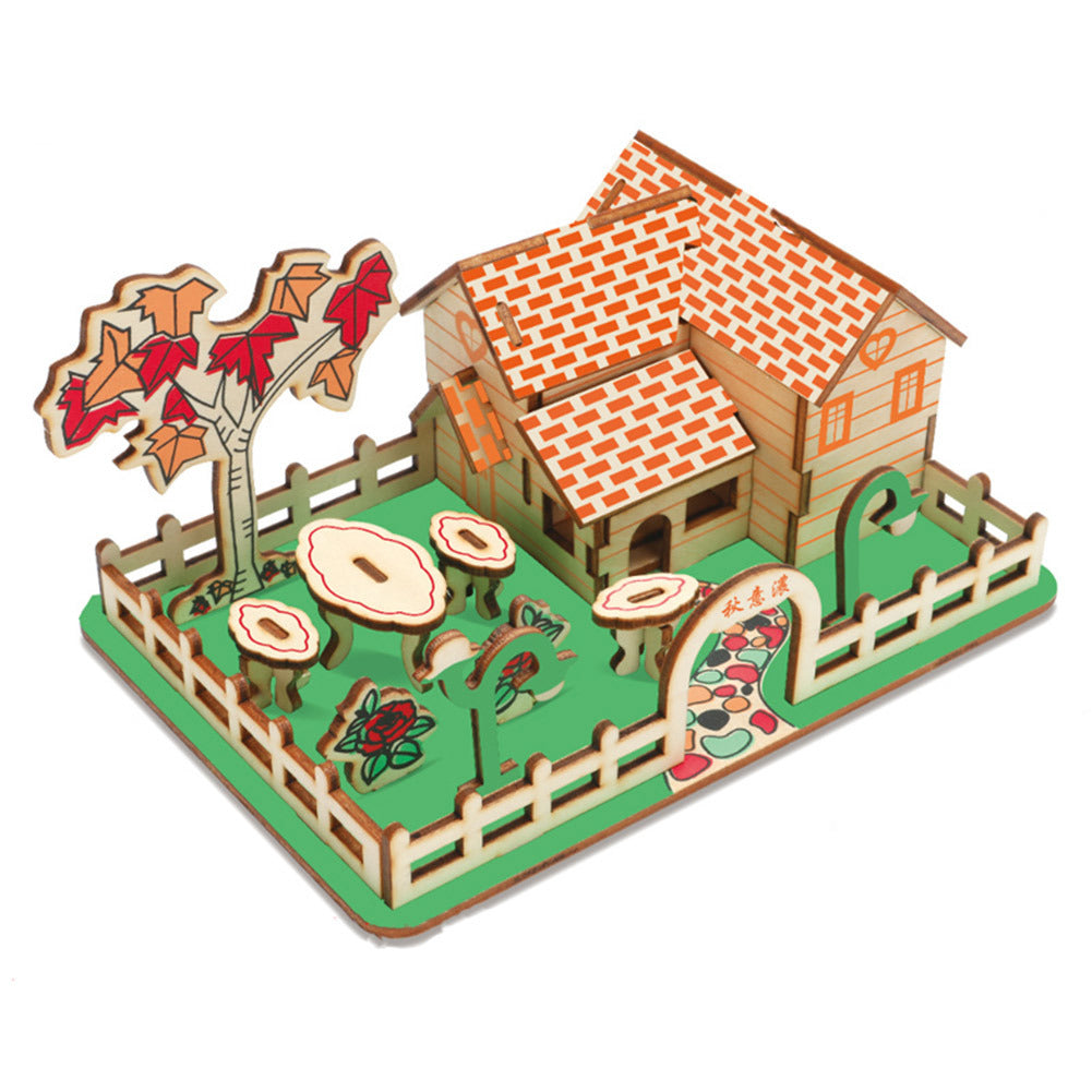 3D Wooden Puzzle for Kids DIY Assembly Jigsaw Model Kit Home Decor Gift - Autumn Hut