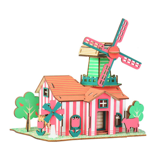 3D Wooden Puzzle for Kids DIY Assembly Jigsaw Model Kit Home Decor Gift - Flower Ranch