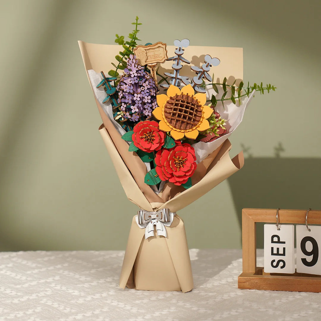 Rowood Wooden Flower Bouquet Puzzle Hand-Make Eco-friend Materials romantic Gift