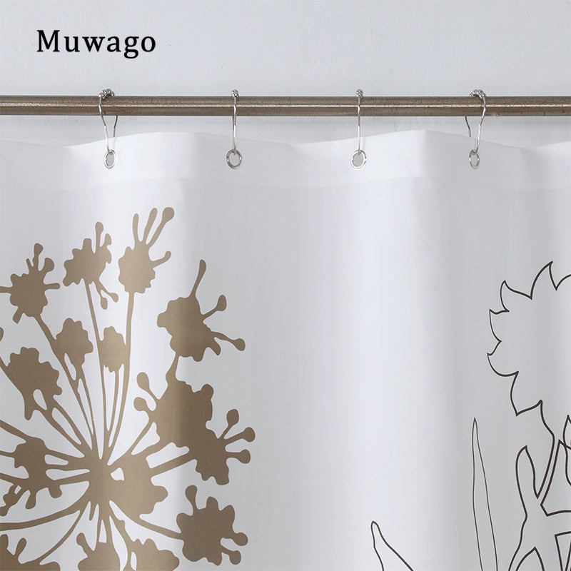 Muwago Silhouette Dandelion Floral Plants Printed Shower Curtain Bathing Cover Polyester Waterproof Blue Leaves Bathroom Curtain