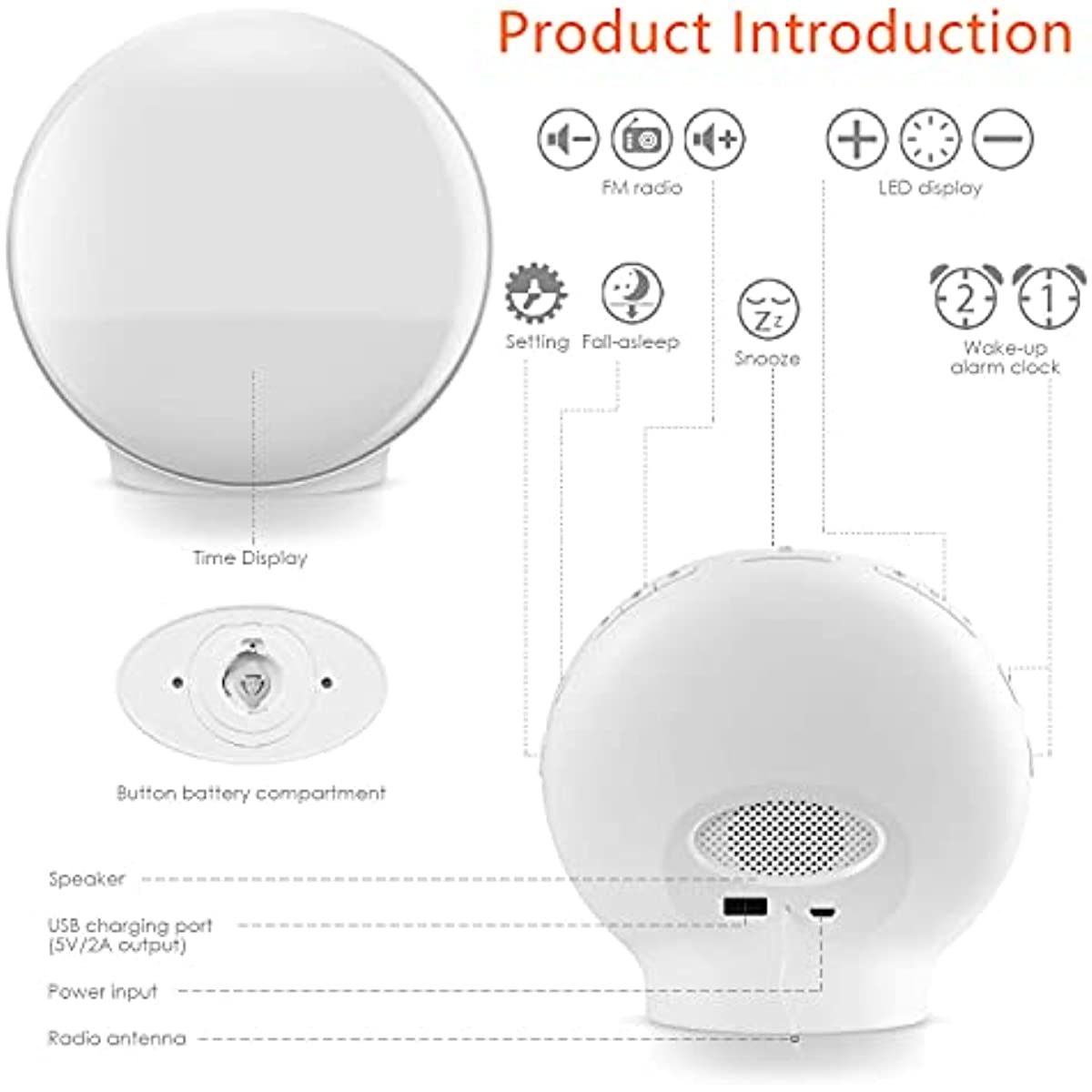 Wake Up Light Sunrise Alarm Clock for Kids; Heavy Sleepers; Bedroom; with Sunrise Simulation; Sleep Aid; Dual Alarms; FM Radio; Snooze; Nightlight