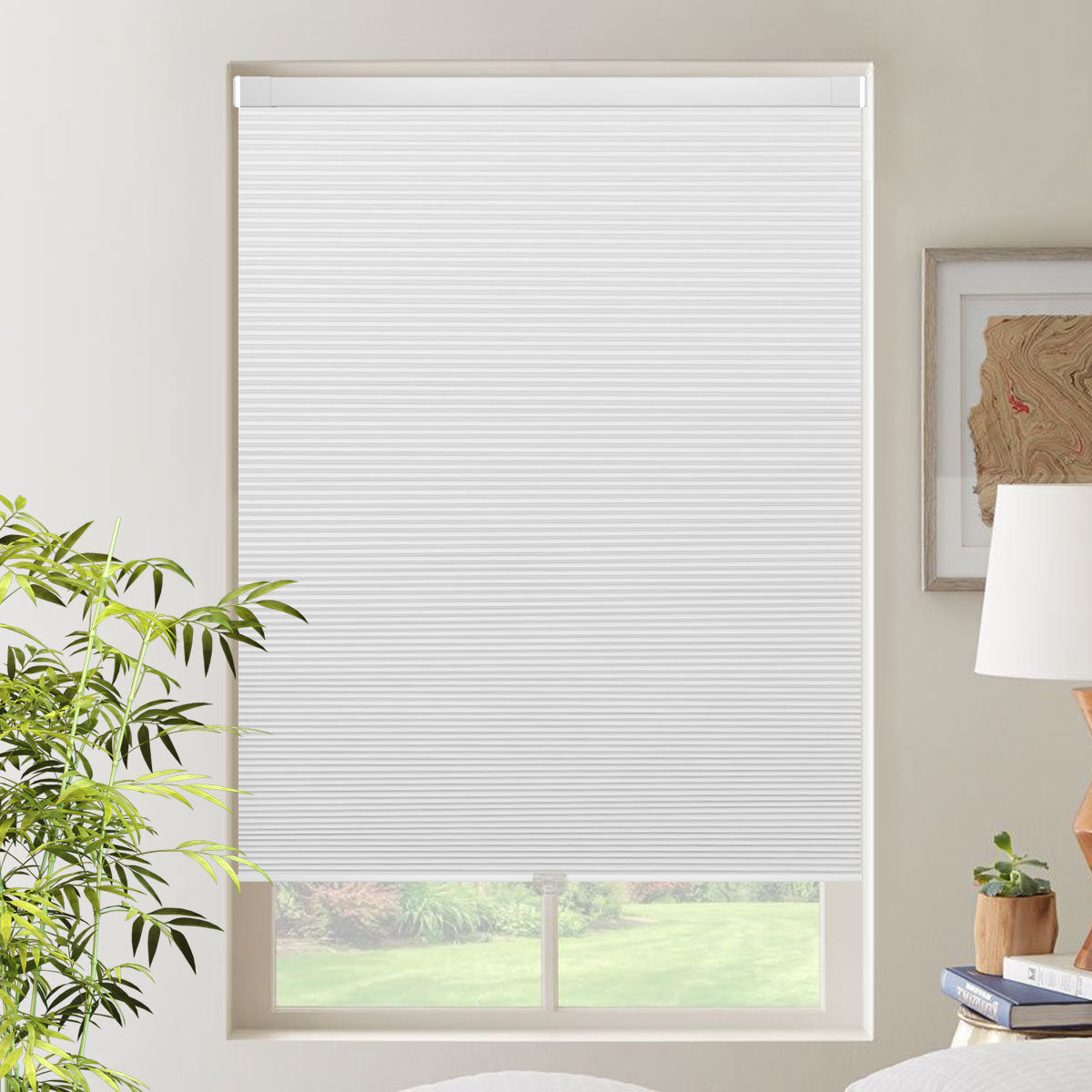 WELLSOURCE Cordless Cellular Shades without Drilling Honeycomb Blinds Blackout for Windows Bed Room, Office Easy to Install Custom Size