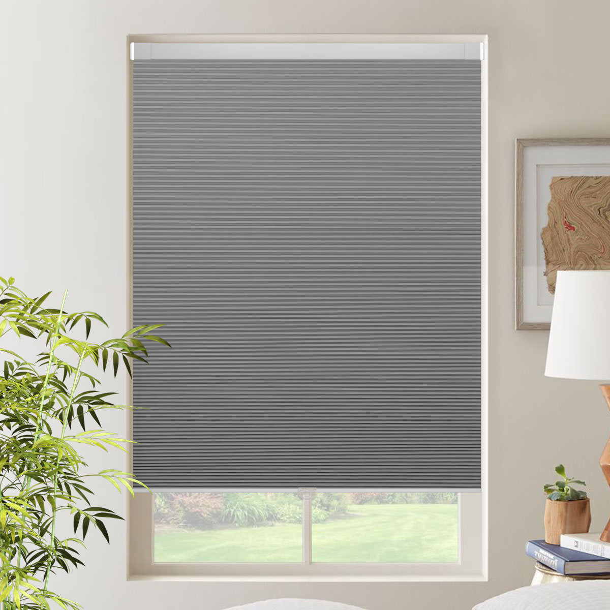 WELLSOURCE Cordless Cellular Shades without Drilling Honeycomb Blinds Blackout for Windows Bed Room, Office Easy to Install Custom Size