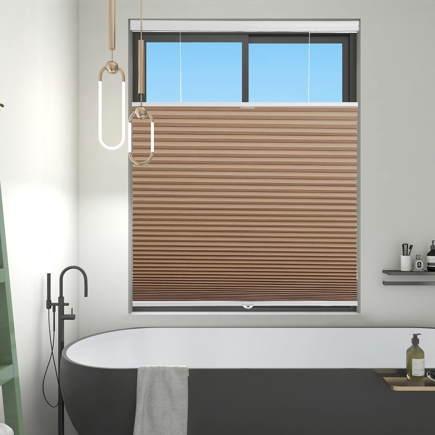 WELLSOURCE Blackout Cellular Shades Cordless, Top Down Bottom Up Blinds for Windows, 1.5" Single Cell Pleated Honeycomb Window Shades for Bedroom, Child Room,Office