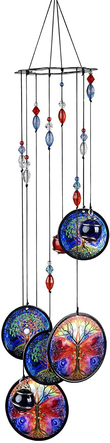 Garden Metal Wind Chimes Tree of Life Sympathy Crystal