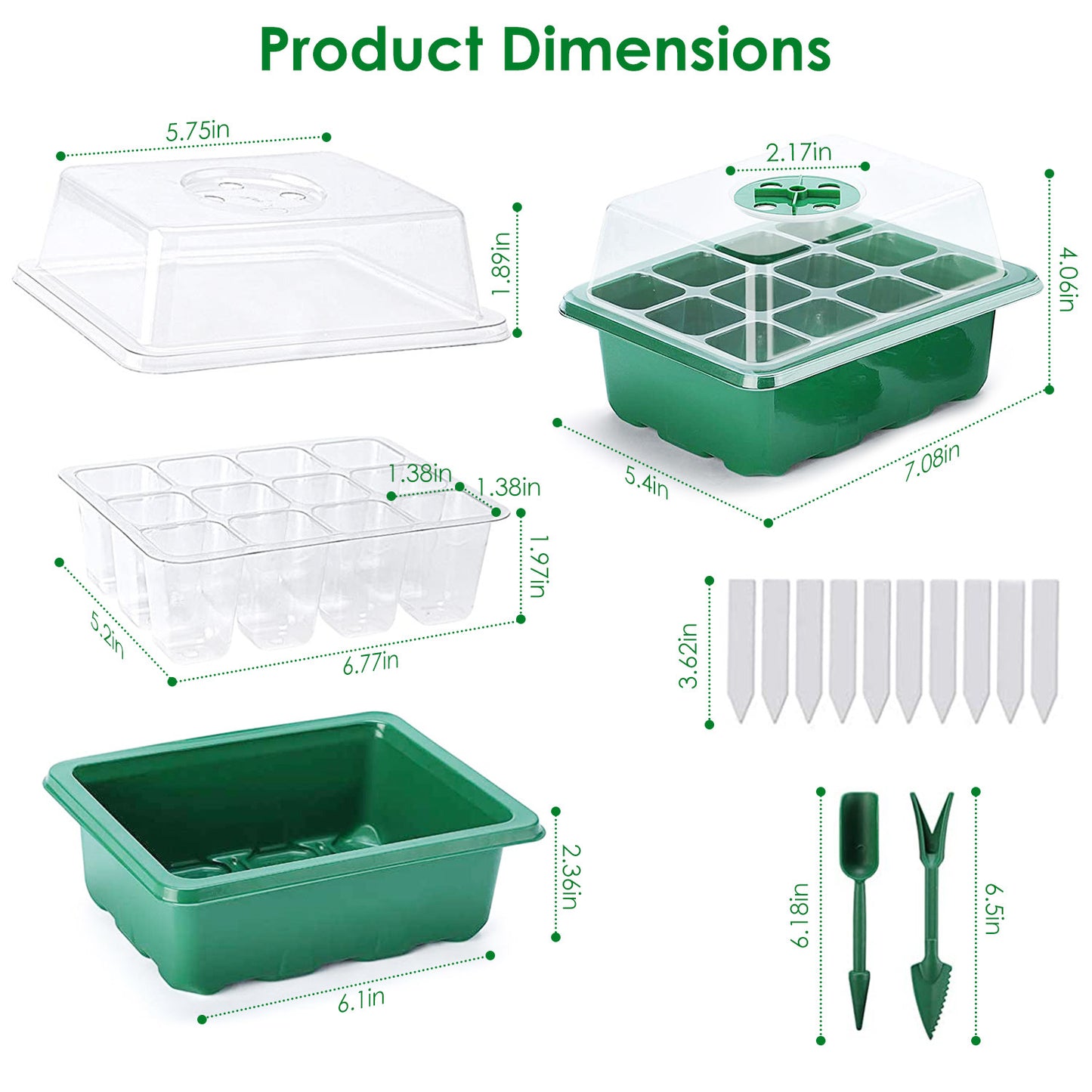 10Pcs Seed Starter Tray Kit Reusable Overall 120Cells Seeding Propagator Station Greenhouse Growing Germination Tray with Humidity Dome Label 2Pcs Garden Tools