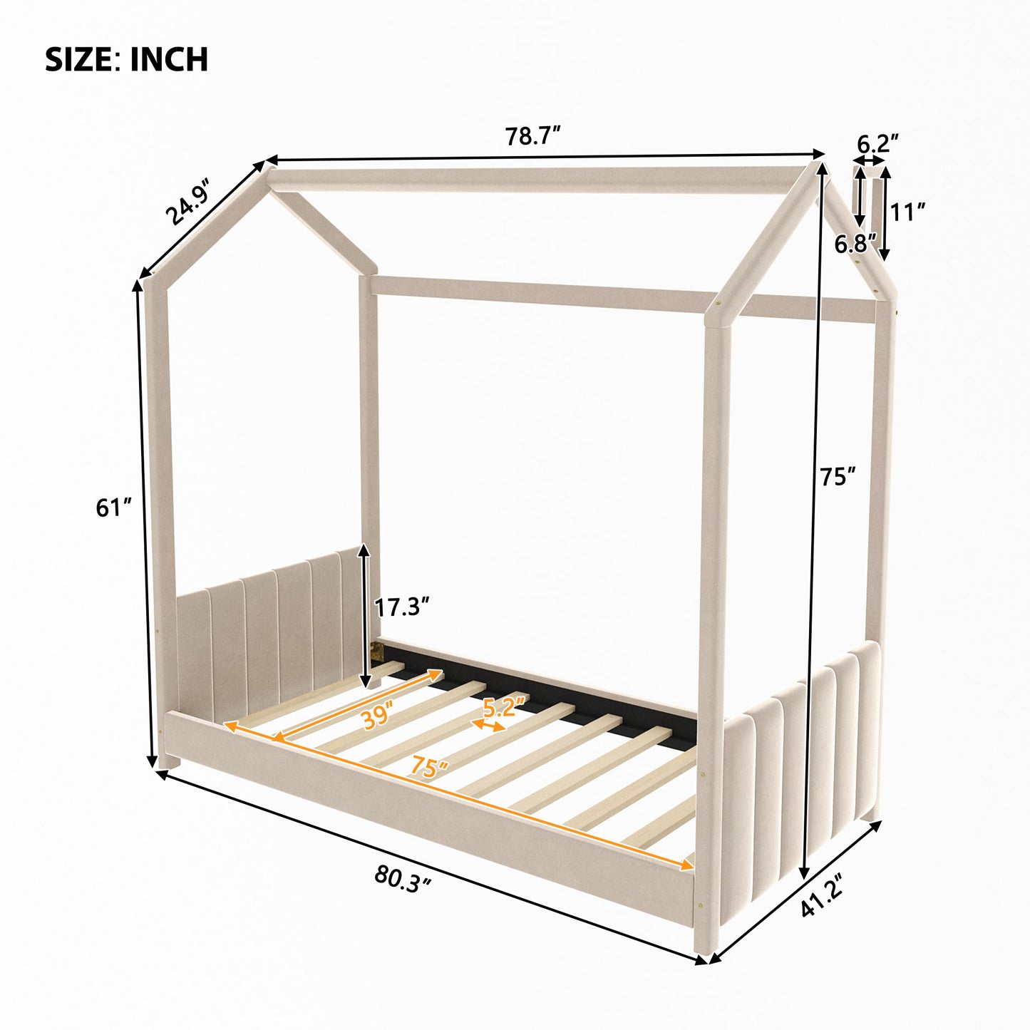 Twin Size Velvet House Bed Wood Bed