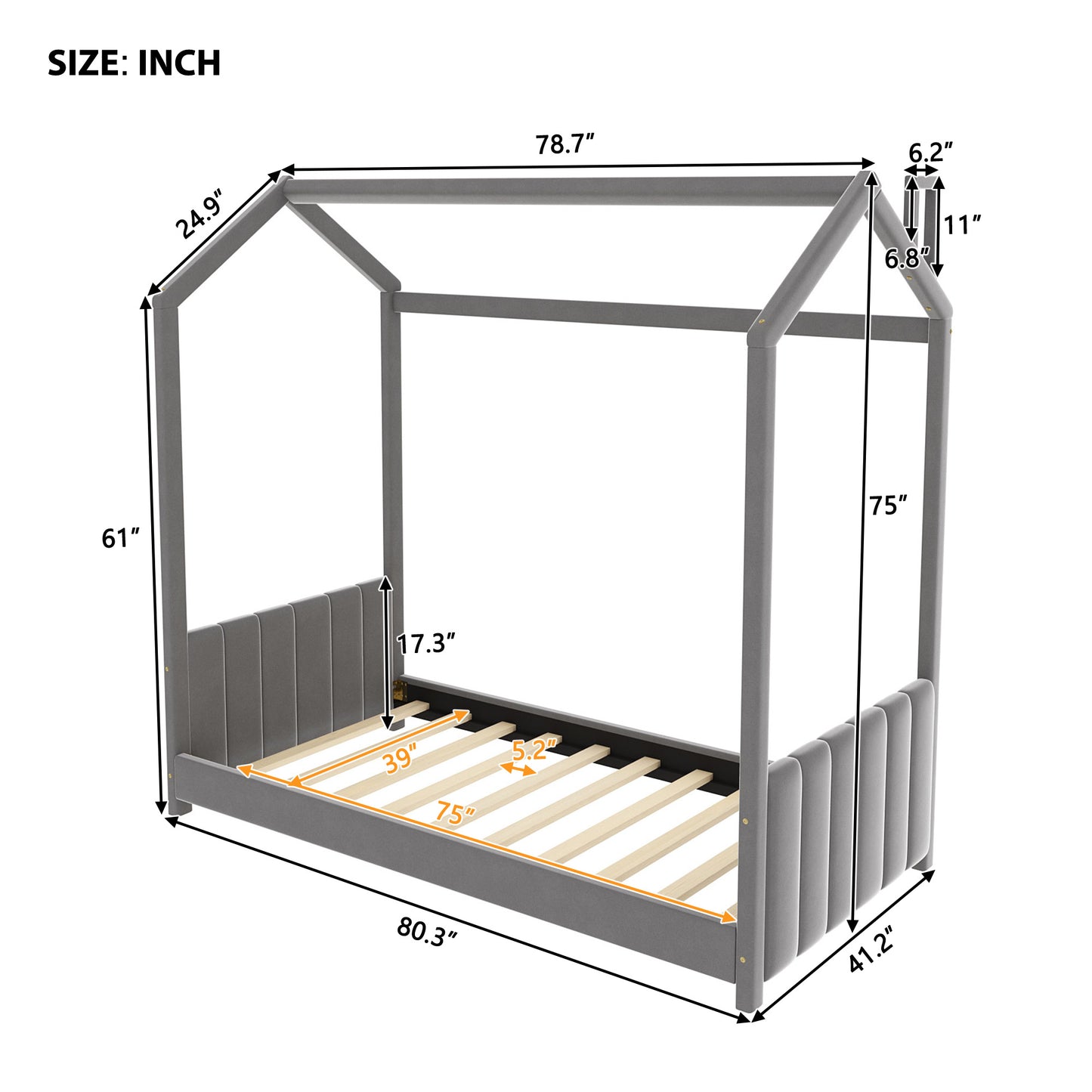 Twin Size Velvet House Bed Wood Bed