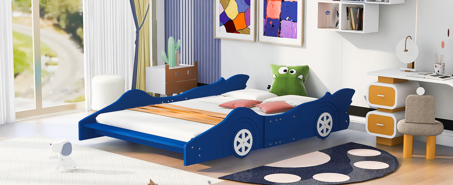 Full Size Race Car-Shaped Platform Bed with Wheels