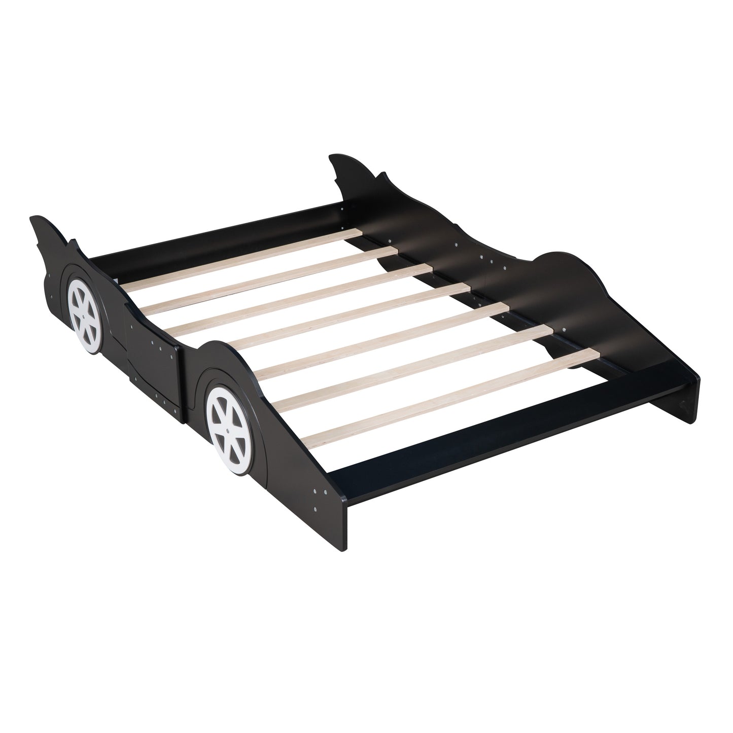 Full Size Race Car-Shaped Platform Bed with Wheels