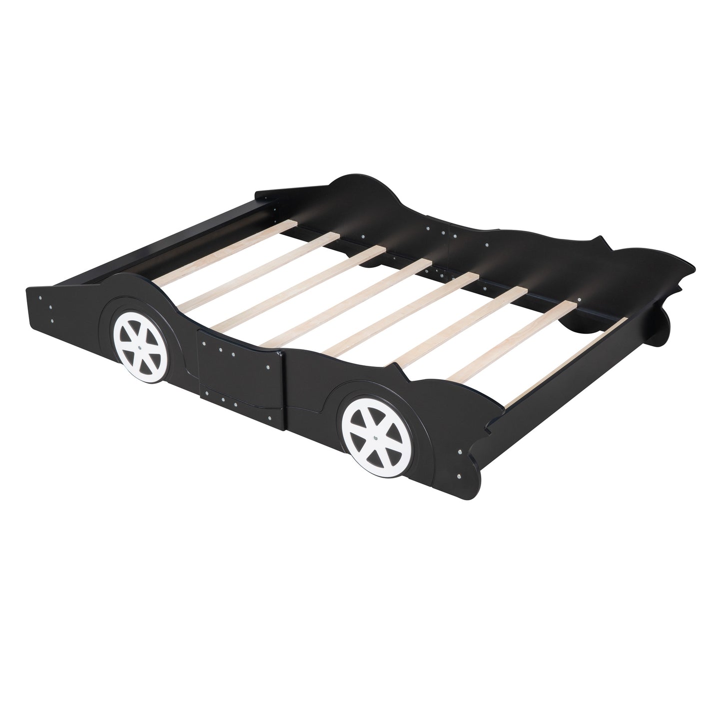 Full Size Race Car-Shaped Platform Bed with Wheels