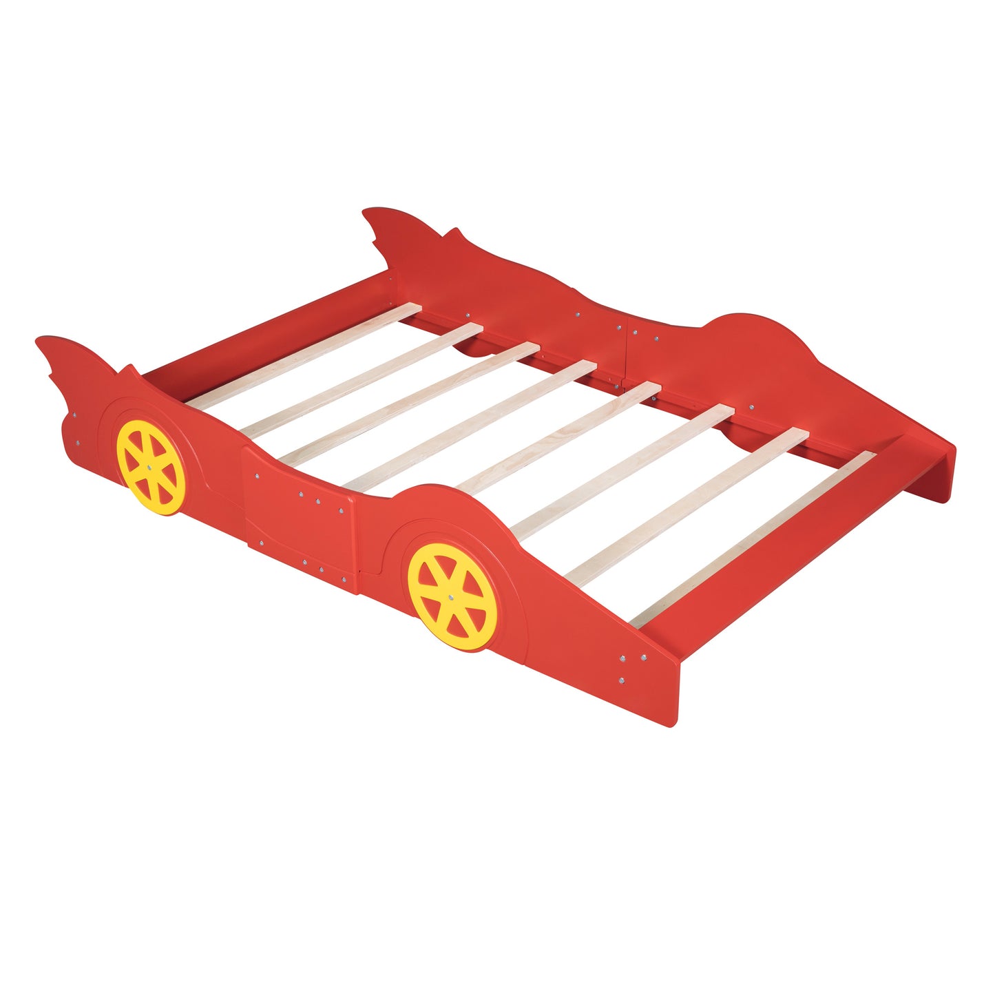 Full Size Race Car-Shaped Platform Bed with Wheels