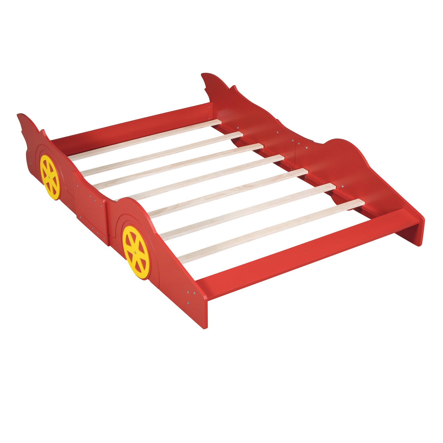 Full Size Race Car-Shaped Platform Bed with Wheels