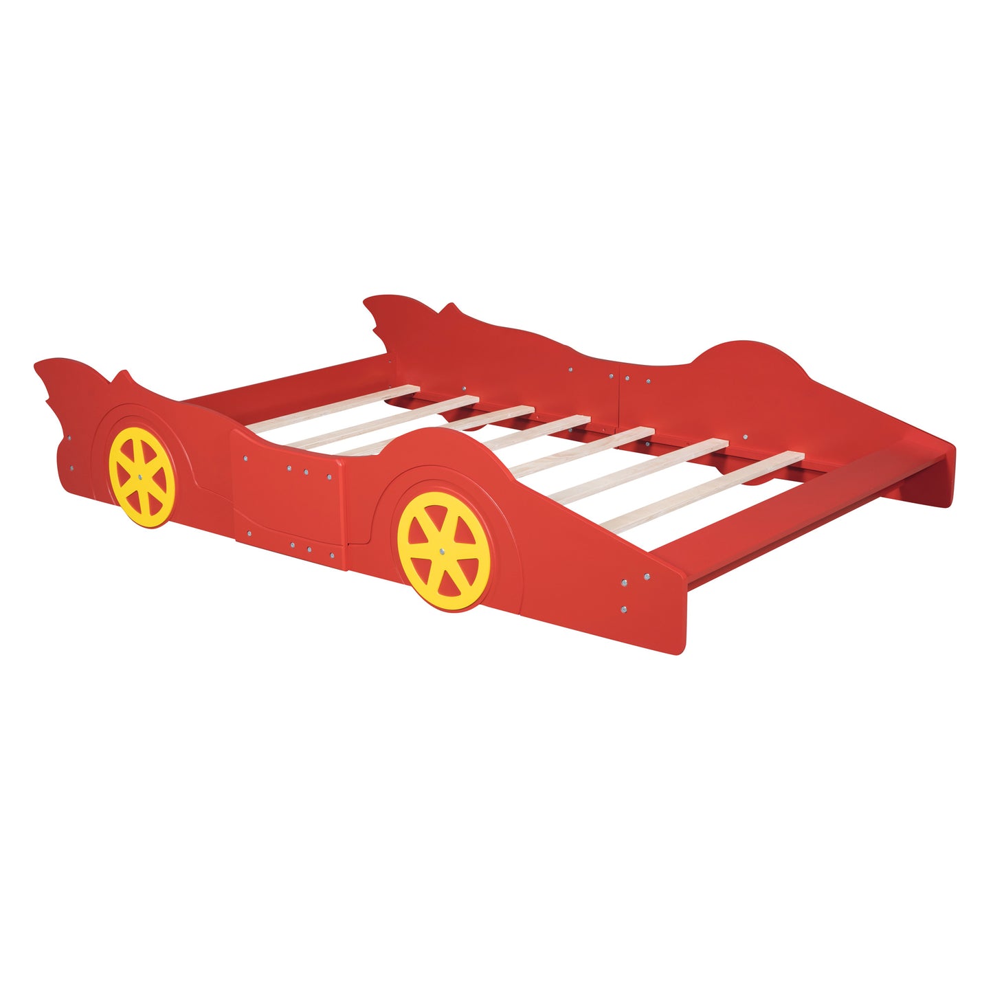 Full Size Race Car-Shaped Platform Bed with Wheels