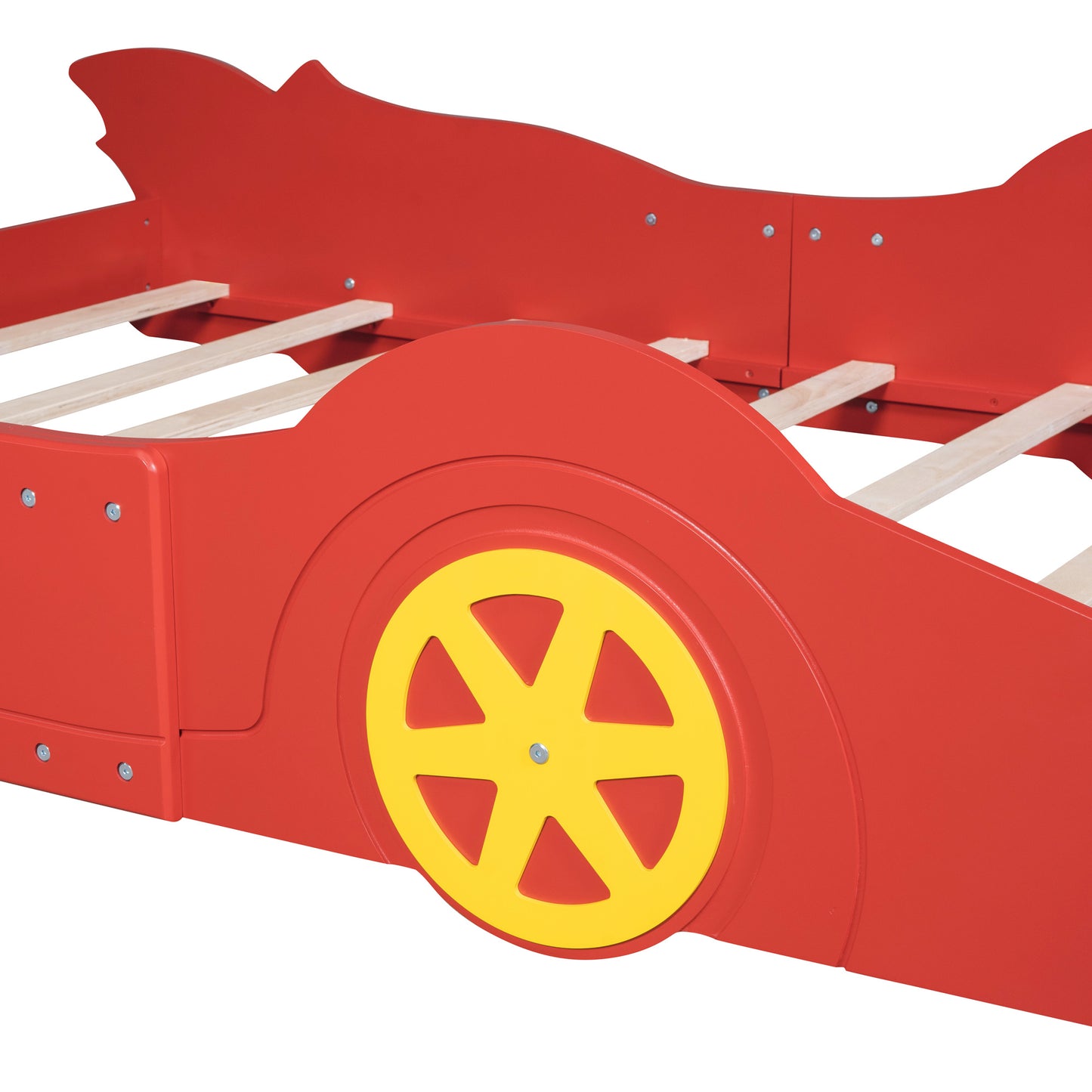 Full Size Race Car-Shaped Platform Bed with Wheels