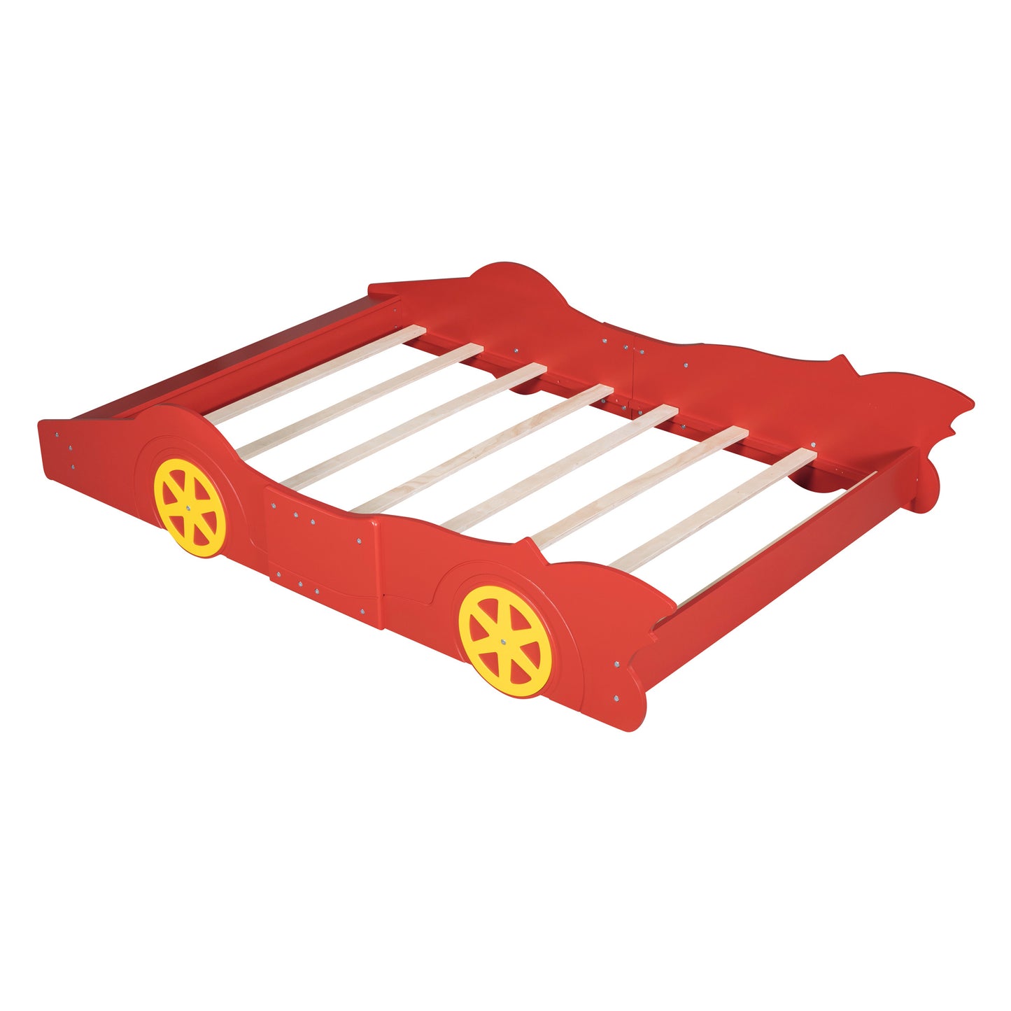 Full Size Race Car-Shaped Platform Bed with Wheels