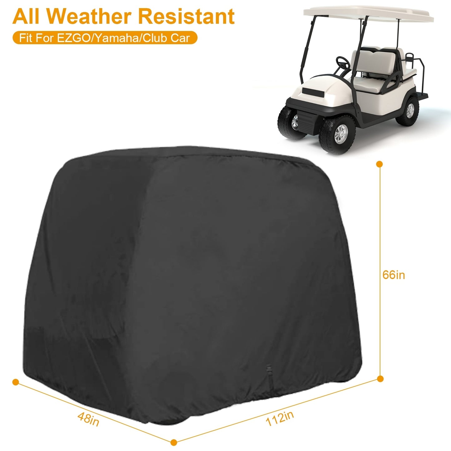 Universal 4 Passengers Golf Cart Cover 210D Water-Resistant UV Resistant Outdoor Cover Fits For EZGO Club Car Yamaha