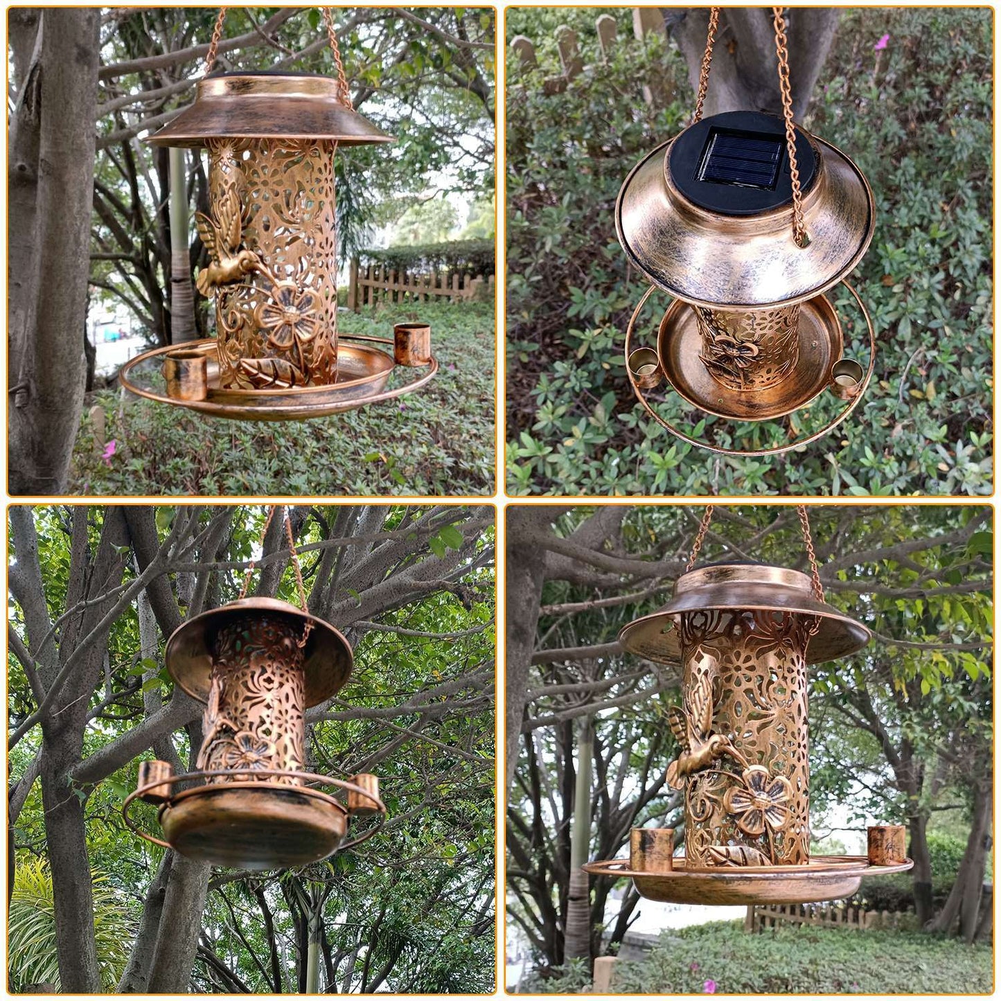 Solar Bird Feeder Decorative Hanging Bird Feeder Lantern Warm White Light Bird Feeder for Outdoor Garden Backyard