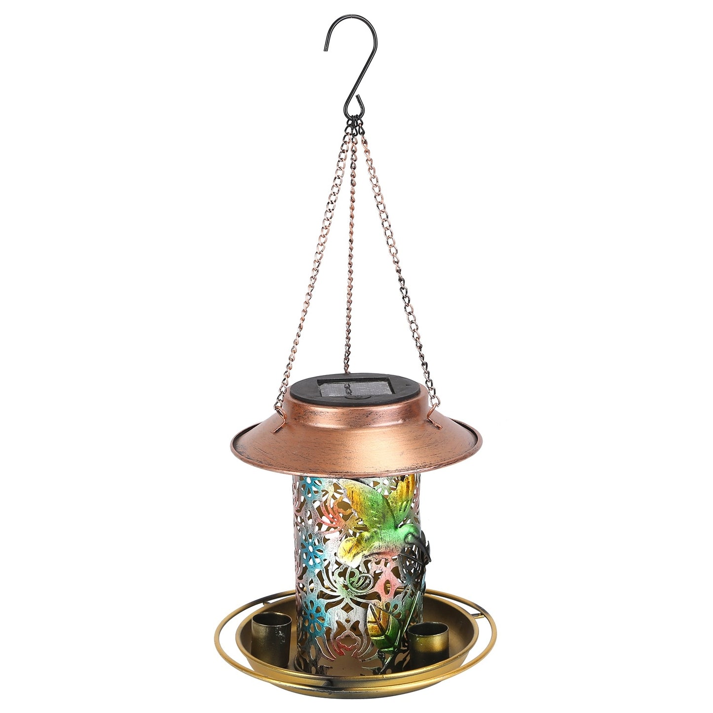 Solar Bird Feeder Decorative Hanging Bird Feeder Lantern Warm White Light Bird Feeder for Outdoor Garden Backyard