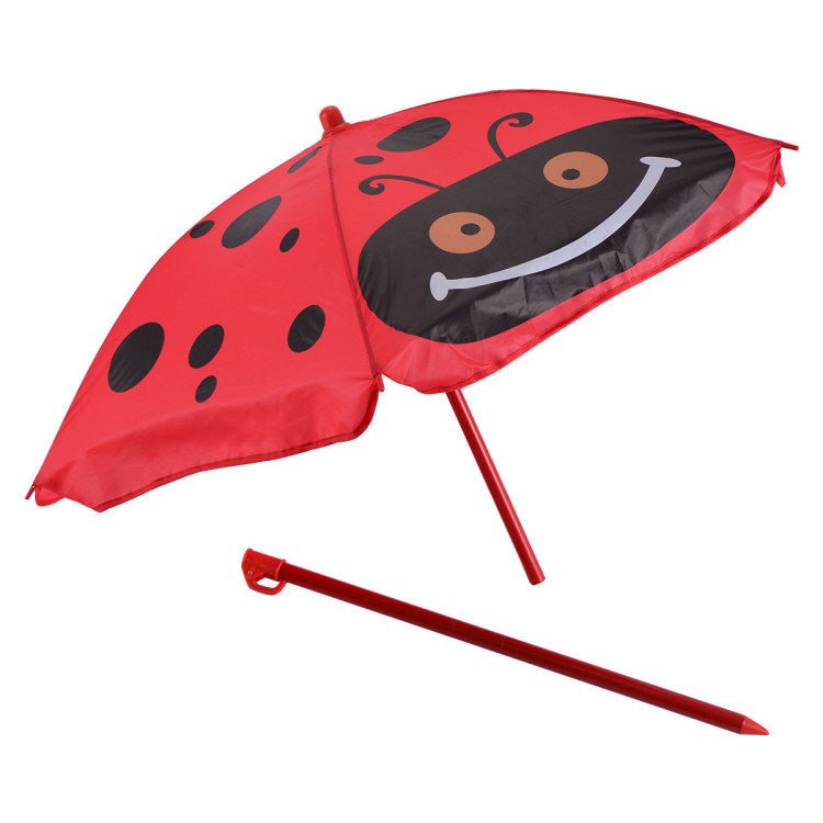 Kids Patio Folding Table and Chairs Set Beetle with Umbrella