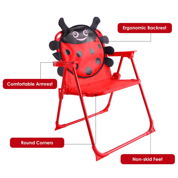 Kids Patio Folding Table and Chairs Set Beetle with Umbrella