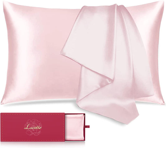 (Pink, King 20"x36", 1 Pack) Silk Pillowcase for Hair and Skin, Lacette 22 Momme 6A Soft Mulberry Silk Pillowcase with Hidden Zipper, 600 Thread Count, Dual Side Silk/Wood Pulp Fiber