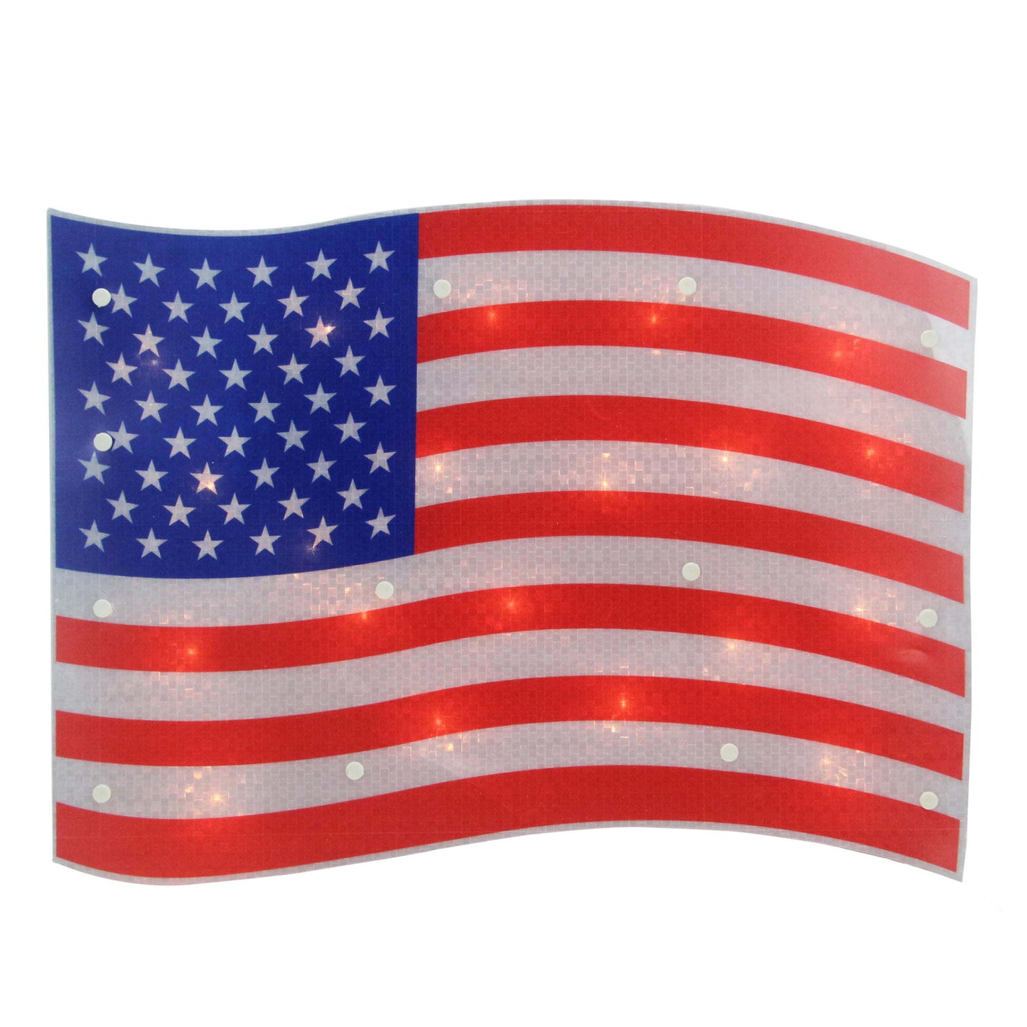 17" Lighted Holographic Red White and Blue American Flag Window Silhouette Decoration