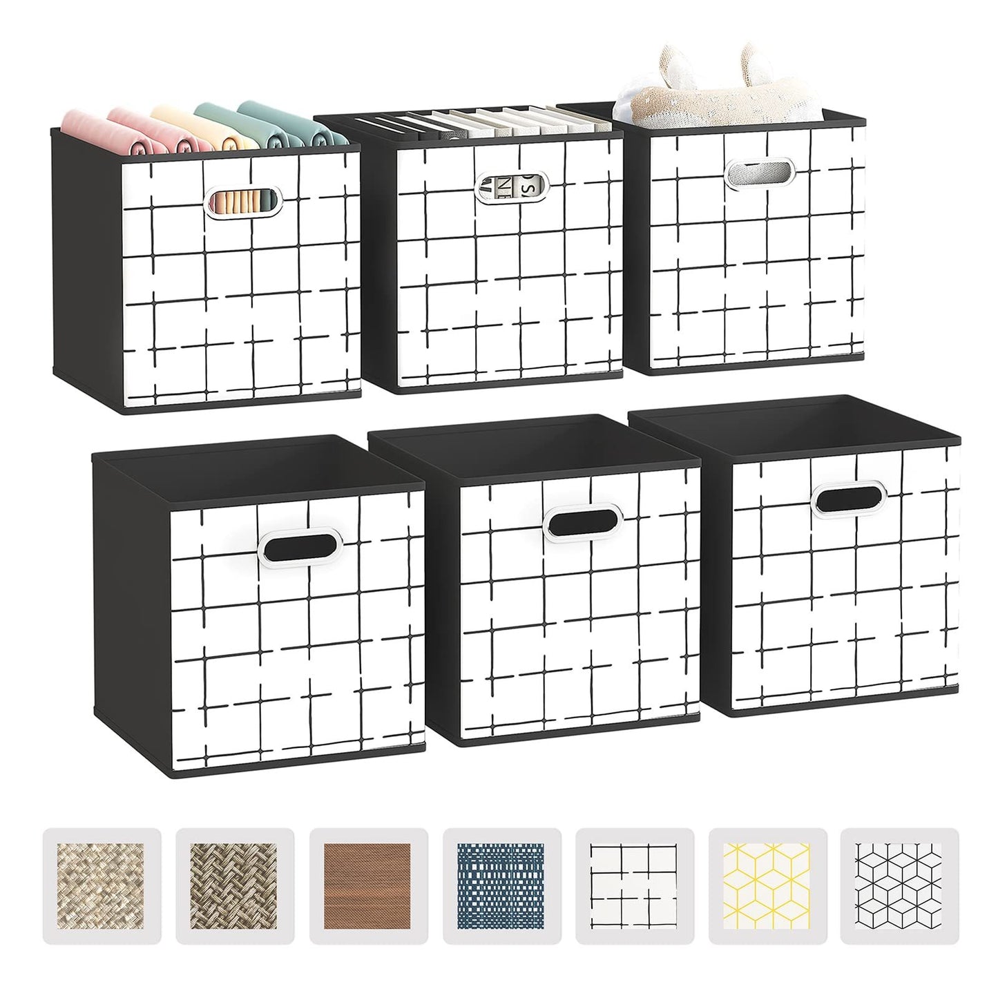 6 Pack Fabric Storage Cubes with Handle, Foldable 13x13 Inch Large Cube Storage Bins, Storage Baskets for Shelves, Storage Boxes for Organizing Closet Bins,Black