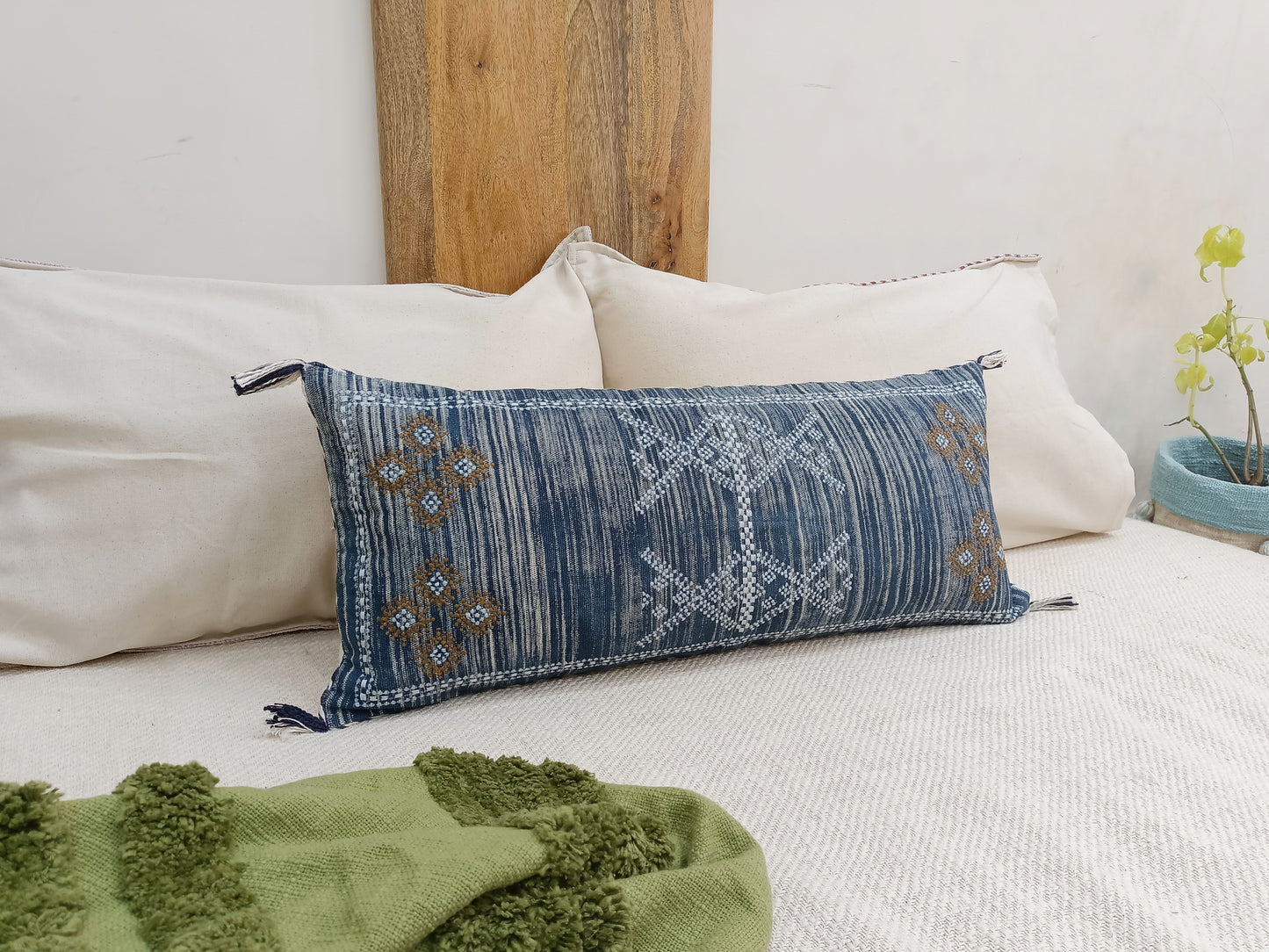 BLUE lumbar pillow cover Boho hand embroidered pillow cover Pillow cases Pillow shams For new year gift